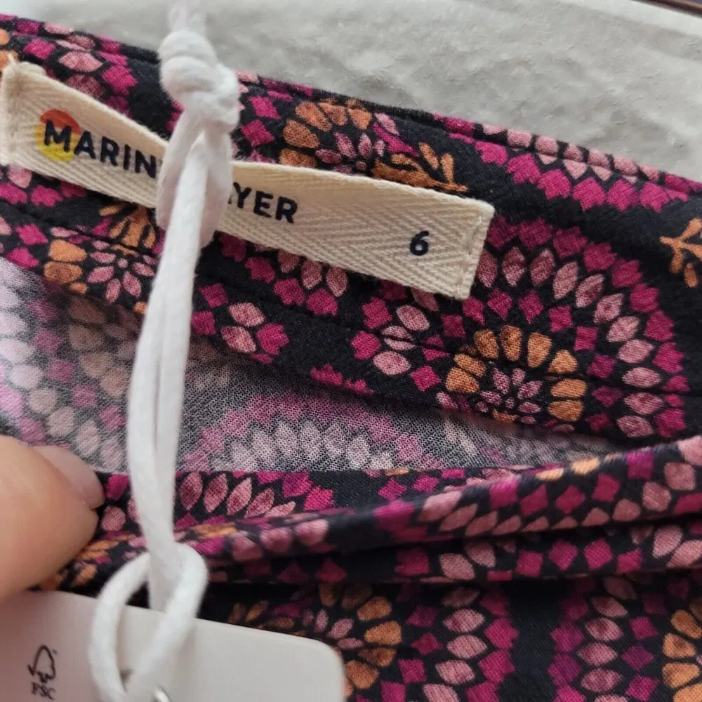 Marine Layer Womens Purple Ryan Midi Slip Skirt pink fan print Boho sz 6 - Picture 6 of 10